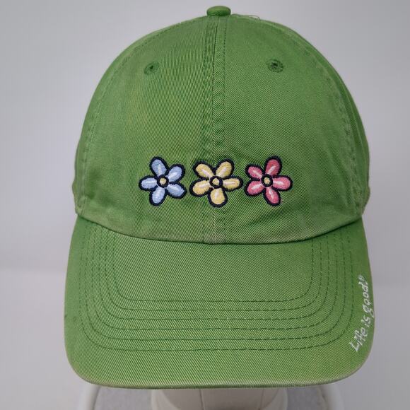Flowers Slideback Baseball Hat Green One Size Embroidered Life Is Good - Picture 2 of 9